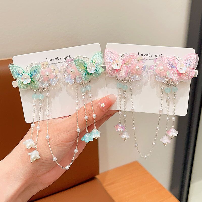 Children's Hanfu headdress ancient style forehead chain girl's super fairy ancient costume hairpin clip tassel Chinese style clip headdress