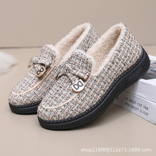 Winter Old Beijing Cloth Shoes for Women, Cotton Shoes for Middle-Aged and Elderly, Fleece-Lined, Thickened, Warm, Flat Non-Slip Granny Cotton Boots