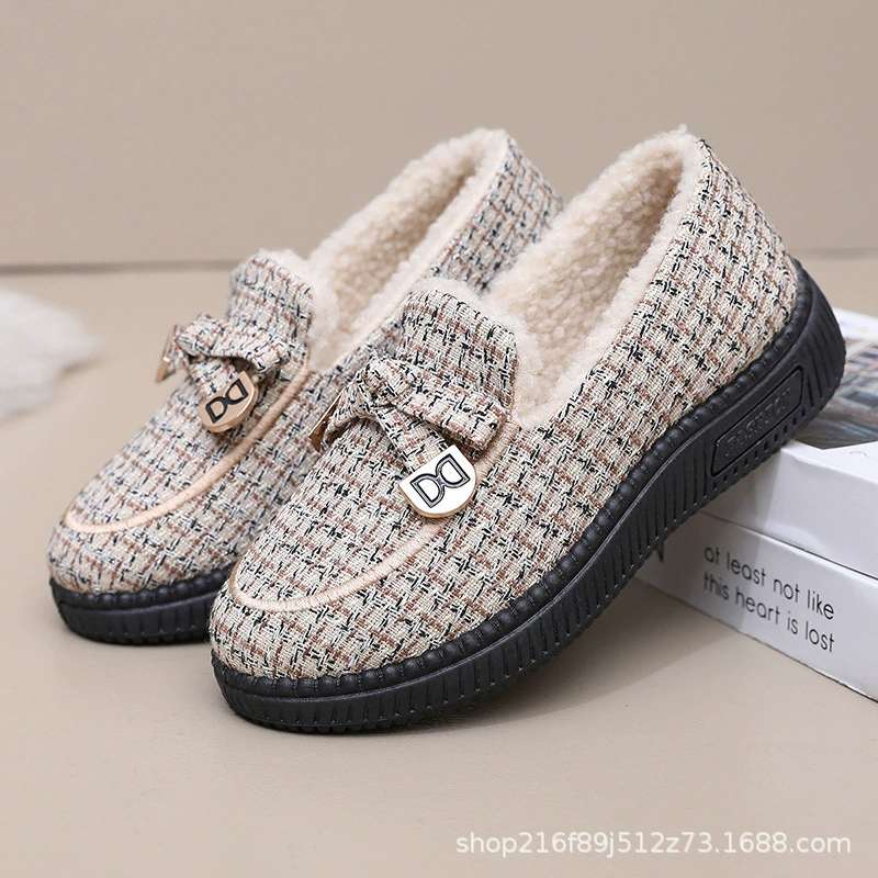 Зимние женские тканевые туфли Old Beijing, хлопчатобумажные туфли для людей среднего и пожилого возраста, на флисовой подкладке, утолщенные, теплые, нескользящие хлопковые ботинки на плоской подошве.
