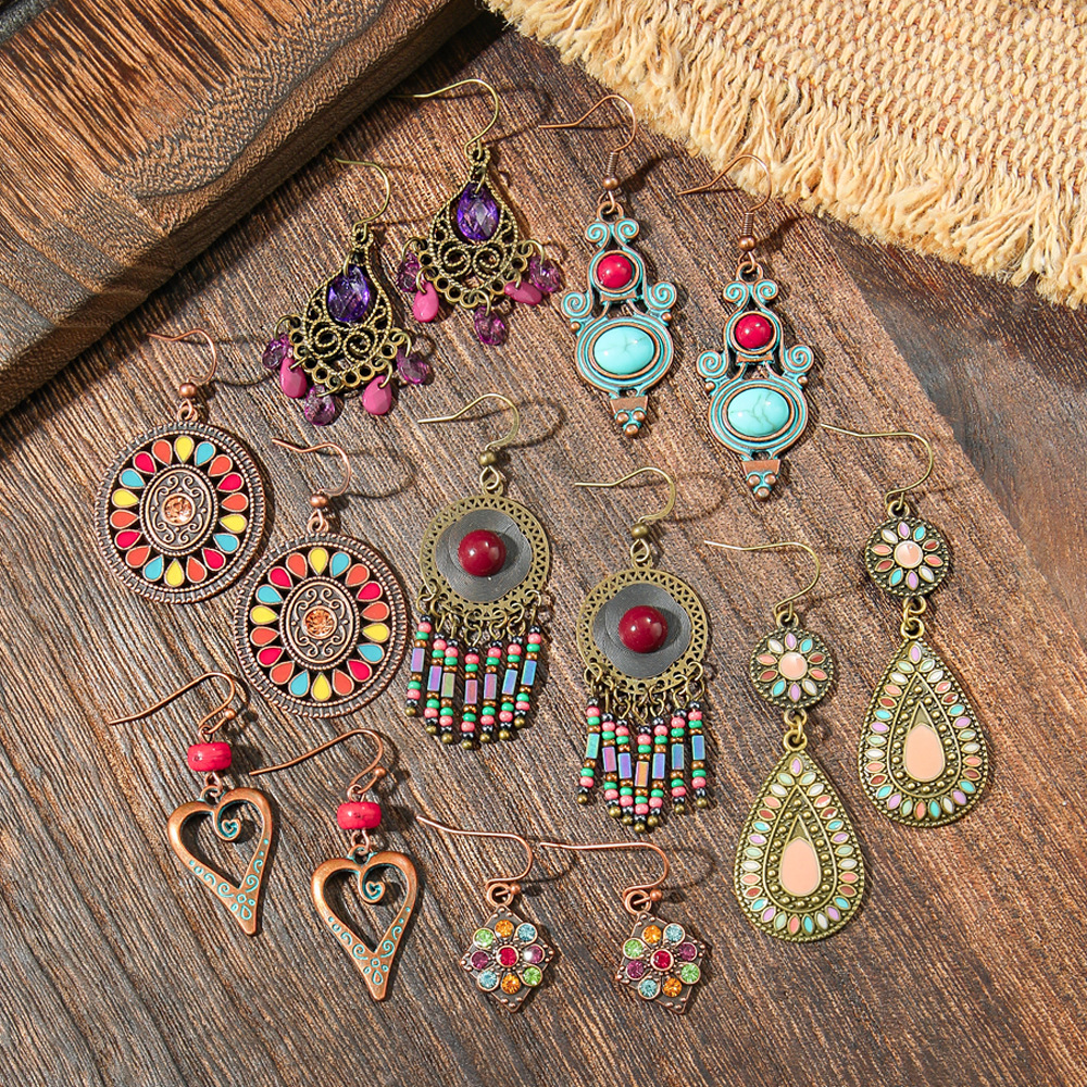 14g Weight Alloy Ear Needle Material Drop Earrings Classification 1 Pair Quantity Holiday, Street Occasion Zinc alloy Material Geometric Pattern All Seasons Season Women's Gender Polished Finish Ethnic Style, Bohemian Style 1 Pair Ethnic Style Bohemian Geometric Zinc Alloy Drop Earrings 15