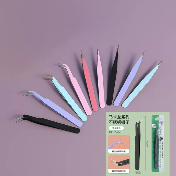Stainless steel hand account tweezers 105mm anti-static suction card elbow straight hand account color tweezers