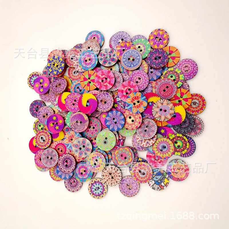 1,5/2/2,5 cm impreso botones redondos vintage impreso redondo botones de madera 100 piezas un paquete
