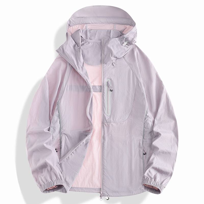 Travel sports sun protection clothing for men and women, light and thin silk jacket for hiking, quick dry windbreaker for dry skin, UV protection 4