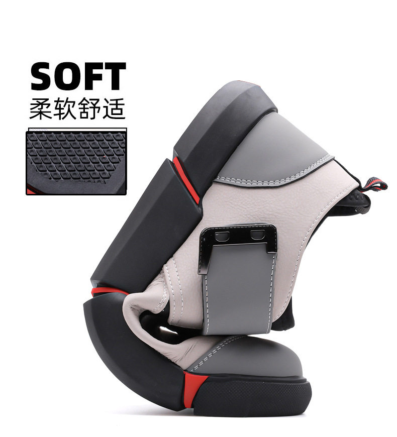 Giày lười nam da PU mũi tròn khóa Velcro chống trượt, đế cao 3 cm — Kaki, Màu đen chi tiết 7