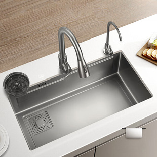 Kitchen Handmade Sink Stainless Steel Thickened Gun Grey Vegetable Washing Basin Large Single Sink Sink Household Vegetable Washing Basin