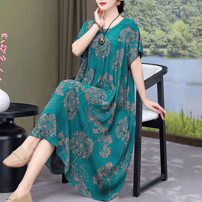 Mother's Cotton Silk dress Short-sleeved Middle-aged and Elderly Summer plus size Women's Wear Plus Size Loose Artificial Cotton Skirt Women Mother's Cotton Silk dress Short-sleeved Middle-aged and Elderly Summer plus size Women's Wear Plus Size Loose Artificial Cotton Skirt Women