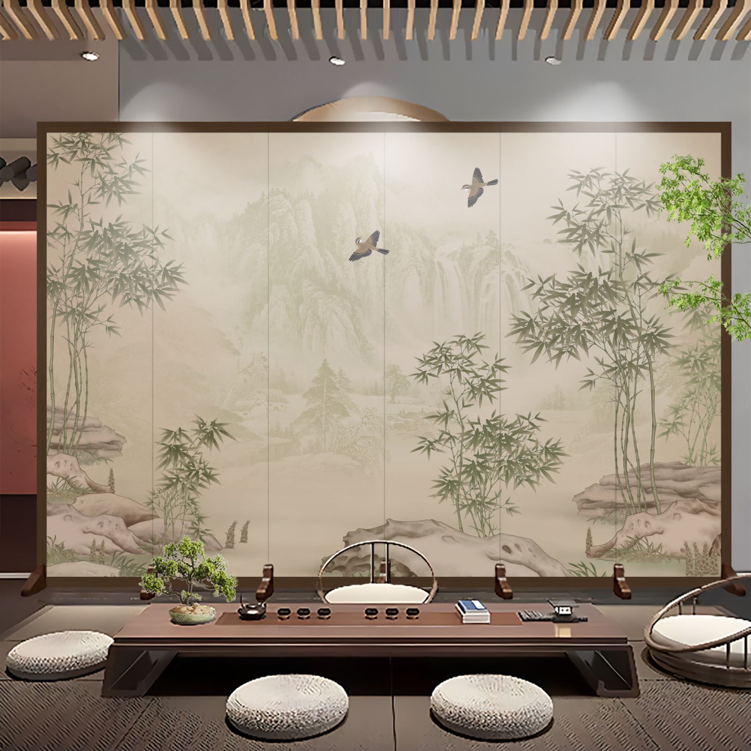 New Chinese Style Screen Partition Living Room Blocking Office Hotel Entrance Landscape Painting Folding Mobile Background Wall