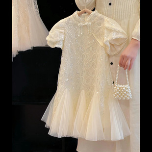[2355 People Praise] Girls' Fishtail Skirt Cheongsam Dress 24 Summer Kidsren's Little Girl Sequin New Style