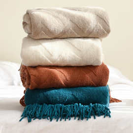 沙发盖毯毛毯人字纹针织毯办公室空调午睡毯披肩毯几何提花毯搭巾