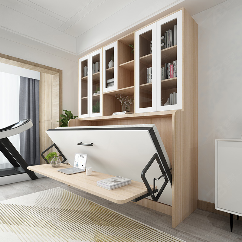 Smart Invisible Bed, Rollover Bed, Rotating Folding Bed, Small Apartment with Desk Bed, Integrated Hidden Bed, Solid Wood Murphy Bed