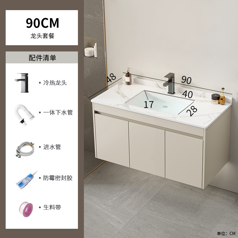 Cabinet de baño de aluminio de aire crema combinado hotel en cerámica lavabo lavabo lavabo de esquina redonda lavabo