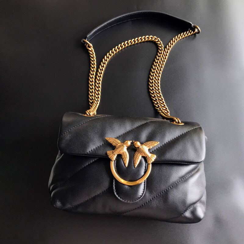 New Pinko Same Style High Quality Goatskin Puff Pillow Bag Mini Crossbody Chain Puff Swallow Bag Women's Bag