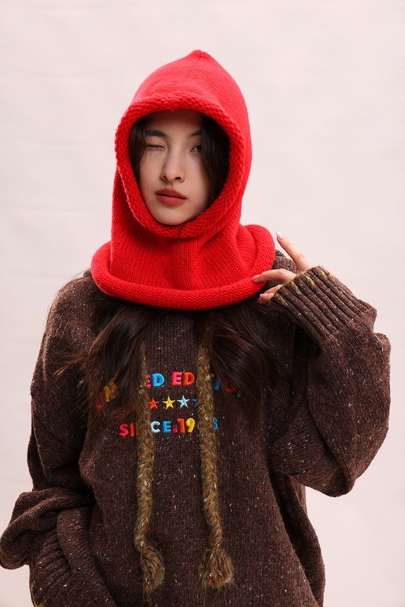 Cagoule coréenne pour enfants, couleur unie, col chaud, protection des oreilles, bonnet tricoté pour couple, pour hommes_voghion.com