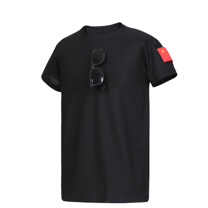 Camiseta de manga corta elástica al aire libre, secado rápido, camiseta de entrenamiento transpirable de malla de verano para hombres, camiseta de cuello redondo táctica suelta, manga corta