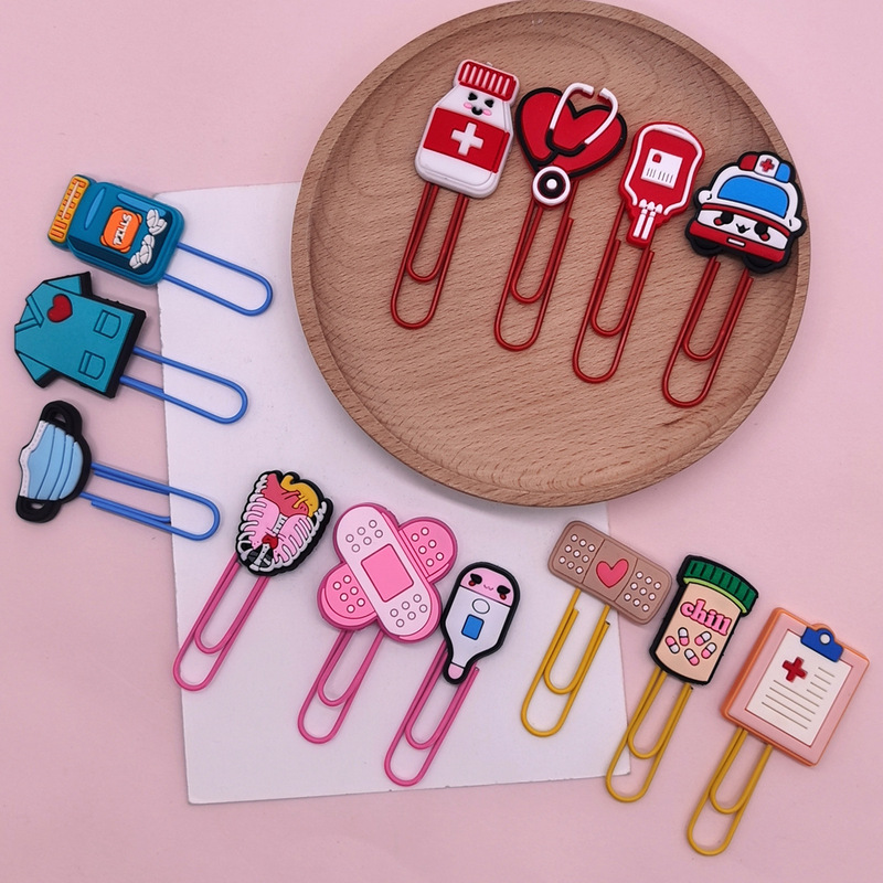 医療ペーパークリップ漫画クリエイティブブックマークカラーペーパークリップ事務用品 diy 大型ペーパークリップ卸売|undefined