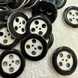 清 仓树脂衬衫钮扣 细边宽边黑色扣子西装衬衣扣子圆形树脂纽扣