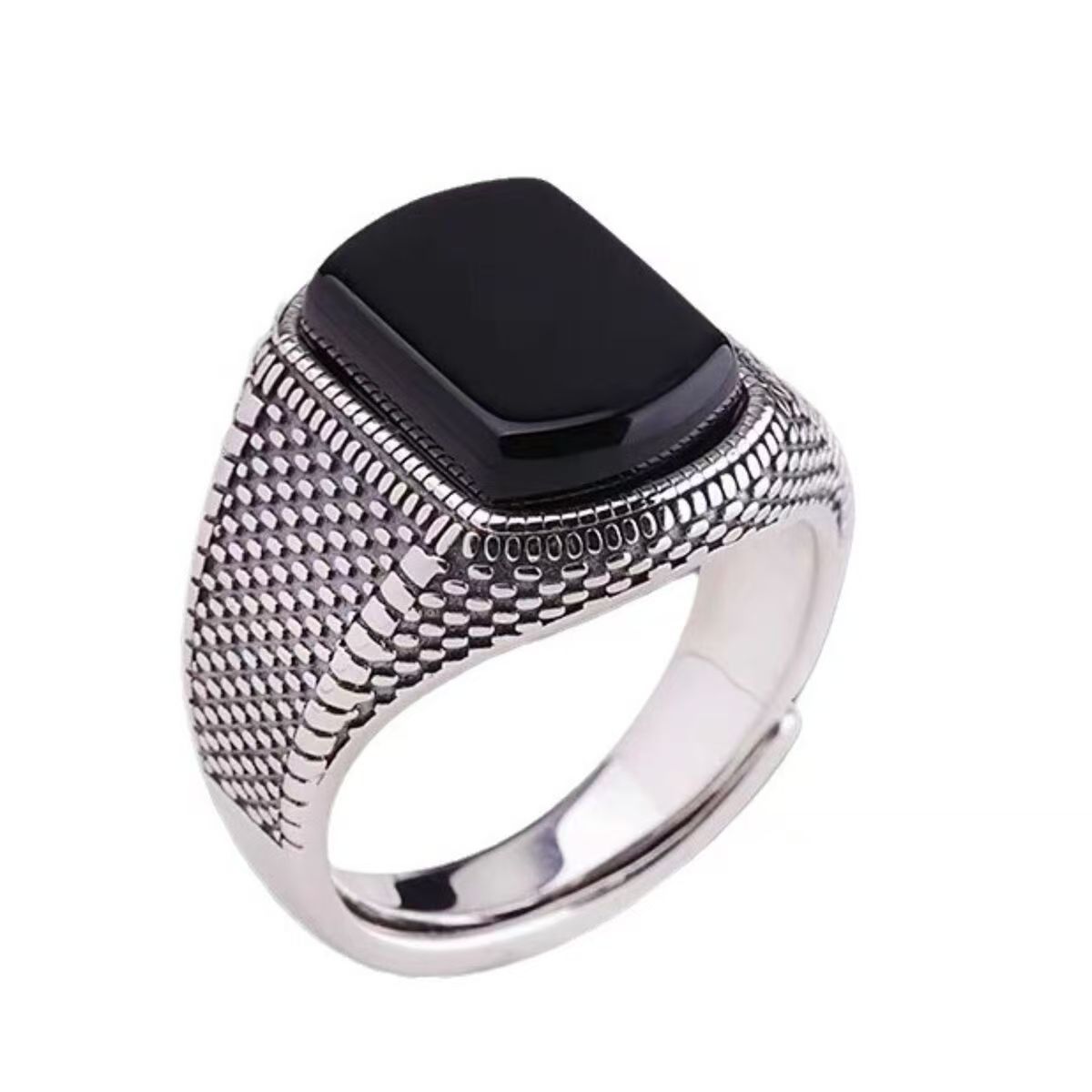 Vintage Imitation Black Onyx Ring for Men Trendy Versatile Adjustable Ring Niche Design Simple Personality Index Finger Ring for Men