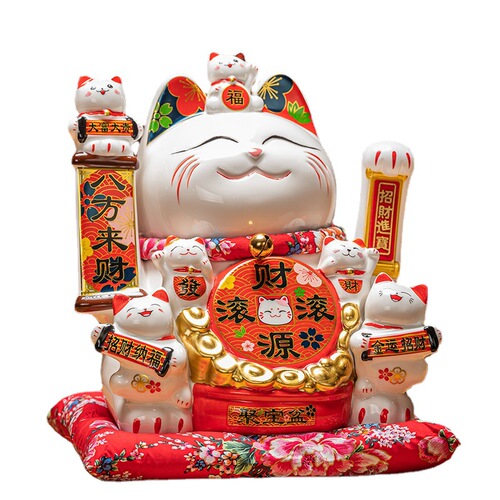 Living room shop cashier counter large size ceramic automatic swinging lucky cat ornament opening gift item