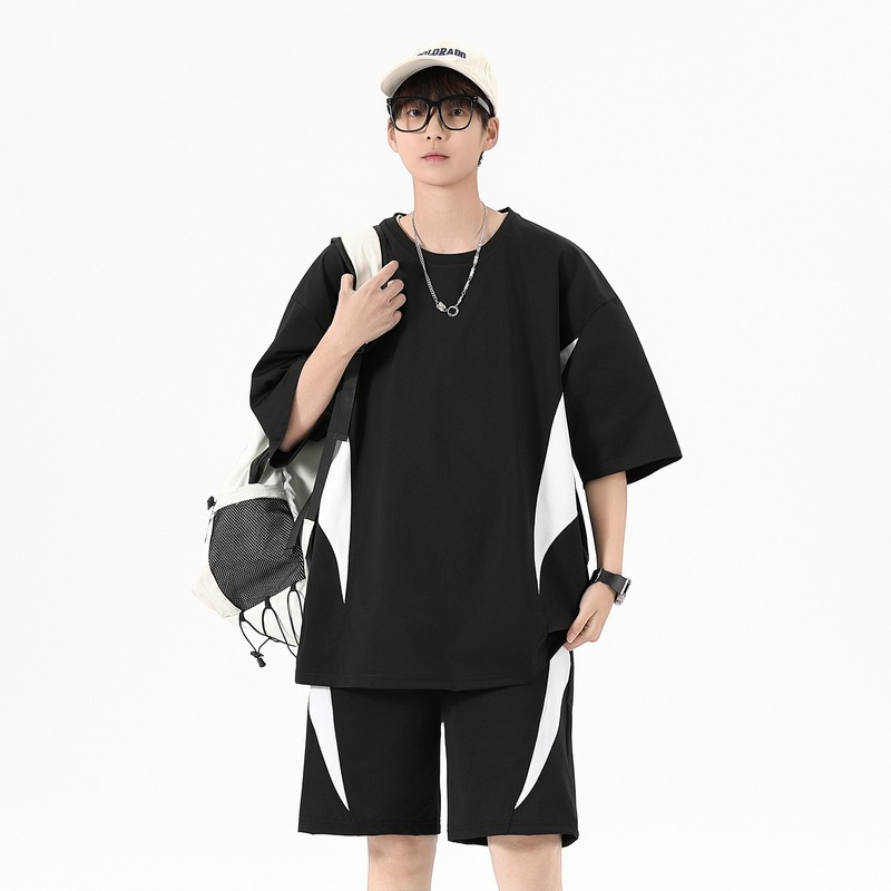 Camiseta suelta de manga corta para hombre adolescente, verano para niño 2025, pantalones cortos de manga corta para hombre de nueva tendencia, traje de dos piezas