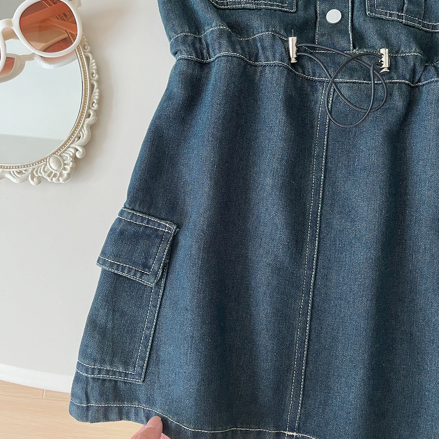 Robe longue en denim doux délavé sans manches pour filles, nouvelle version coréenne de l'été 2024, tendance 24285_voghion.com