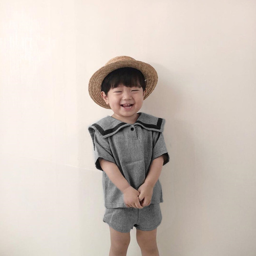 Boys summer suit Korean children's clothing girls college style baby children navy style summer short-sleeved two-piece set