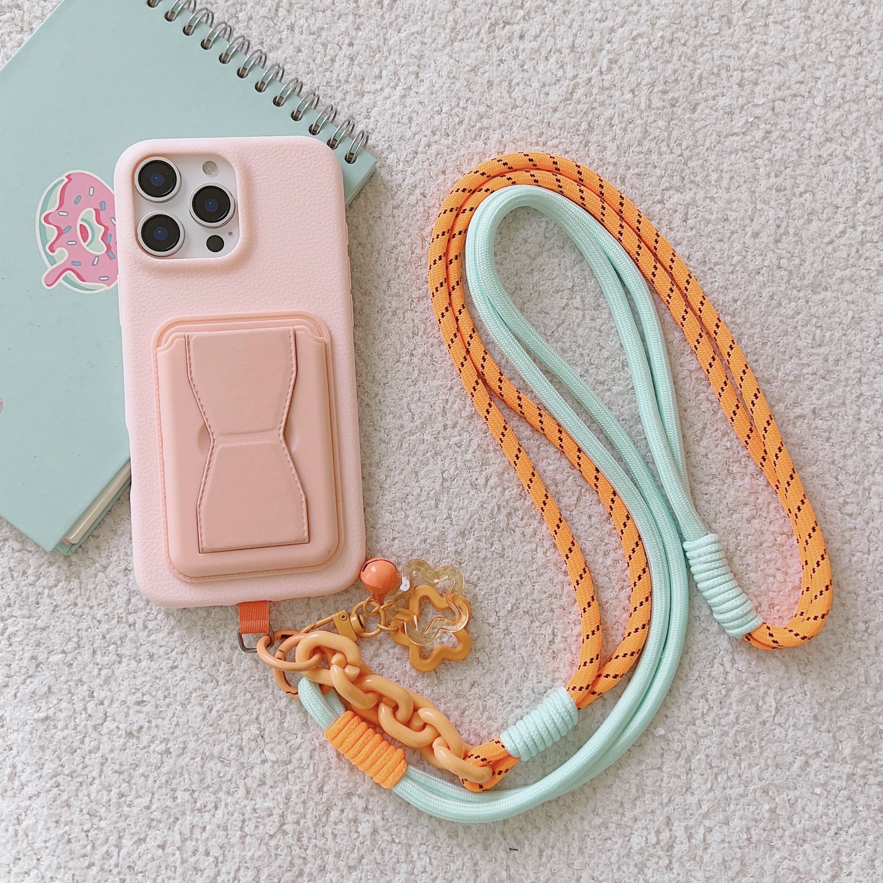 Nailon coreano largo diagonal cordón de costura color ajustable serie miu cadena de teléfono móvil accesorios estrella color viento