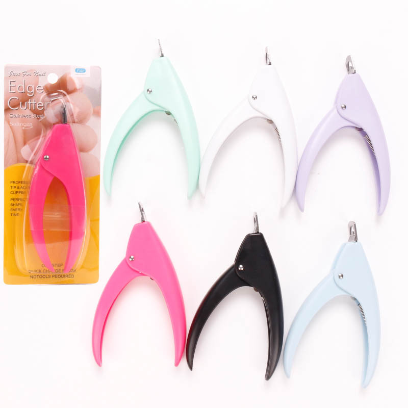 Manicure tijeras fototerapia cristal manicure extensión tijeras manicure falsa U-tijeras francesas multicolor mango de plástico