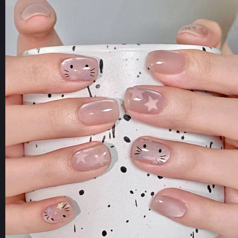 French-Style Playful Semi-Handmade Wearable Nails Dopamine Star Ice Transparent Ins Cute Nail Pieces Cat Eye Lines French-Style Playful Semi-Handmade Wearable Nails Dopamine Star Ice Transparent Ins Cute Nail Pieces Cat Eye Lines