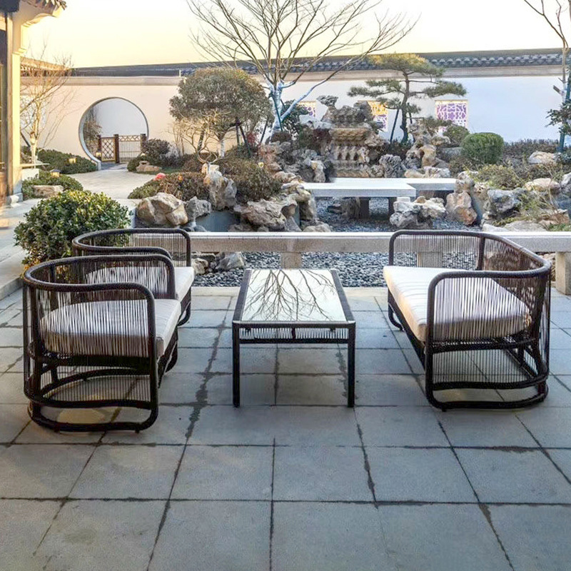 Sofá para exteriores, balcón para patio, conjunto de muebles impermeables y con protección solar, terraza para jardín, mesa de café de ratán para alojamiento rural