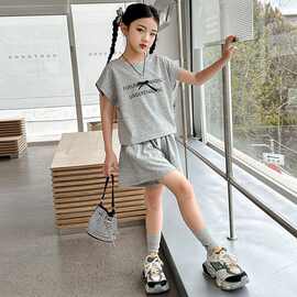 女童童装时髦套装洋气公主风新款儿童夏装短袖两件套夏季红潮潮款