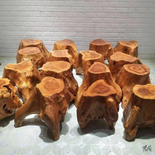 Quiet Style Wooden Pier Shoe Changing Stool Creative Shopping Mall Tree Root Coffee Table Sitting Stool Flower Stand Camphor Wood Base Solid Wood Stool Home