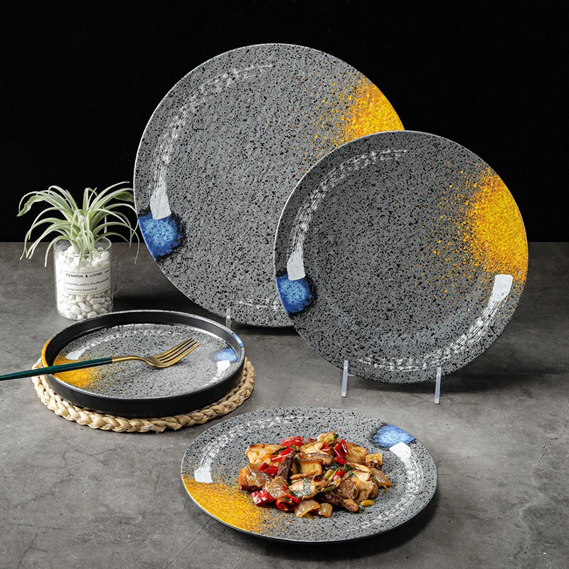 Melamine Plate Japanese-style plastic barbecue plate imitation porcelain round flat plate barbecue plate restaurant hot pot tableware plate commercial Melamine Plate Japanese-style plastic barbecue plate imitation porcelain round flat plate barbecue plate restaurant hot pot tableware plate commercial