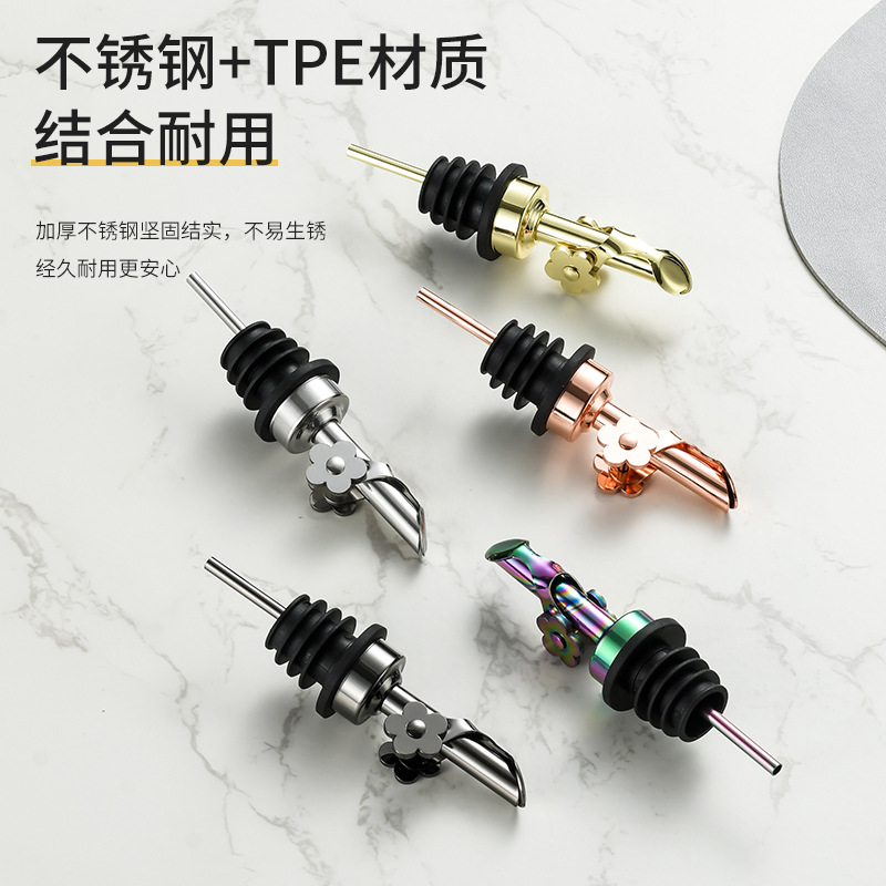 304 de acero inoxidable de apertura y cierre automático vertedor de vino aceite vertido aceite olla boquilla de aceite tapón de la botella de aceite salsa de soja vinagre tapón de la botella tapón del vino Flor del ciruelo