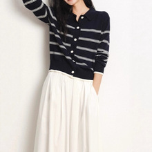 内搭冬装打底衫撞色经典条纹针织开衫2025季秋冬款显瘦羊毛针织衫