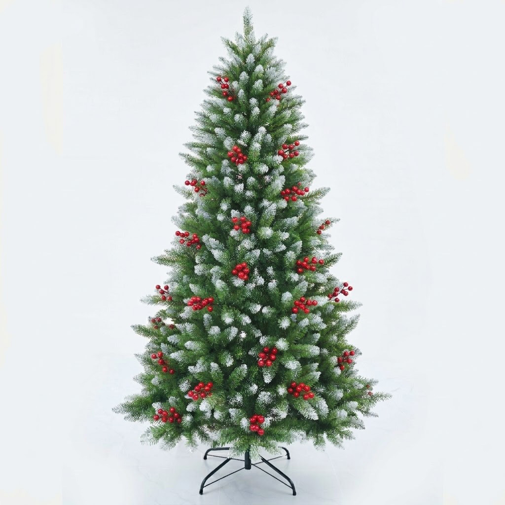 1.5-2.4 Arroz punta pulverización blanco árbol de Navidad fruta roja pinos una variedad de decoración de Navidad personalizada decoración