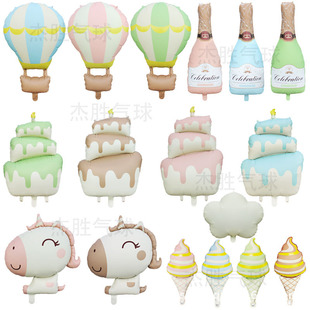 New Matte Ice Cream Cake Bubble Wine Bottle Unicorn Shape Aluminum Film Balloon Birthday Party Decoration Balloon