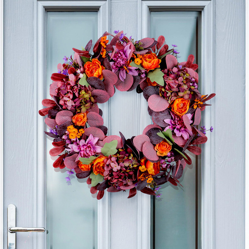 Cross-Border Autum New Product Daiye Flower Garland Door Hanging Courtyard Wedding Artificial Green Plant Vine Circle Wall Decoration
