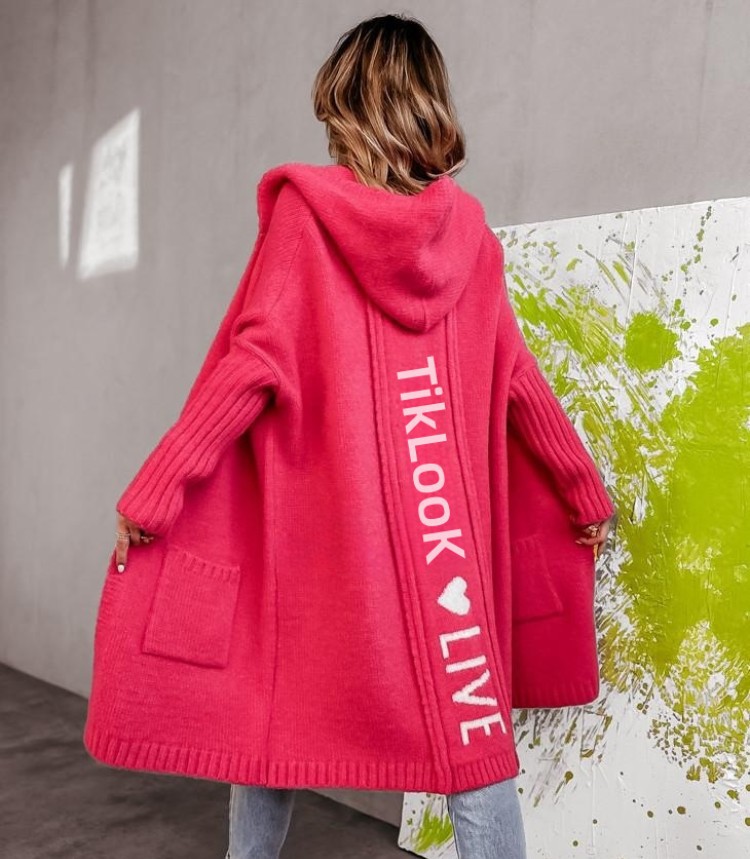 Novo suéter de malha feminino outono e inverno 2024, cardigan TikLook solto, comprimento médio, jaqueta com capuz_voghion.com
