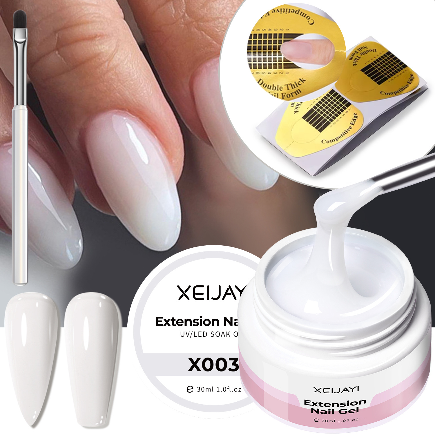 2025 nuevo cristal blanco lechoso extensión pegamento de nail polish adhesivo de papel de pegamento de función de manicura natural radiante