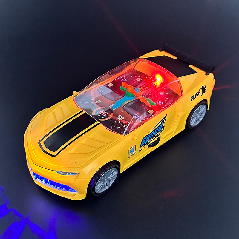 Reloj universal eléctrico de velocidad de carreras de música de colores luces pequeños coches de juguetes amarillos juguetes para niños juguetes al por mayor