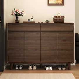 实木色鞋柜家用门口玄关柜靠墙一体电梯口新中式阳台柜储物柜鞋架