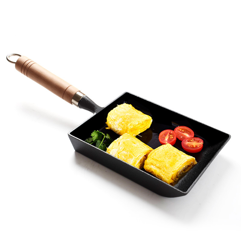 Sartén de Yuzi, sartén de hierro, de estilo japonés sartén de rollo de huevo, sartén de huevo grueso, sartén antiadherente, sin recubrimiento