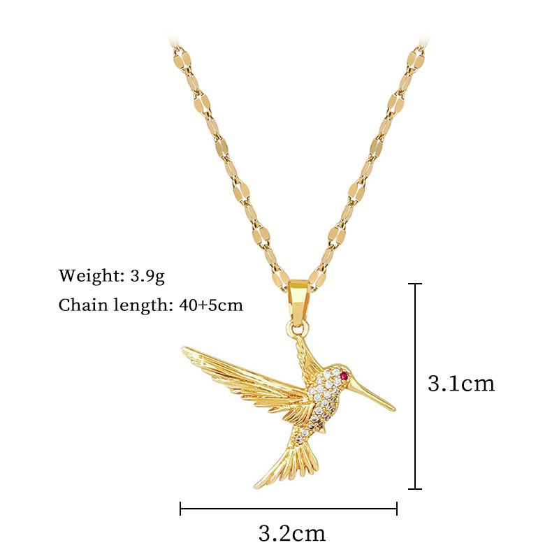 Collar de oro auténtico con incrustaciones de micro pájaros carpinteros de lujo ligero para mujer, cadena para clavícula de celebridad de Internet con joyería_voghion.com