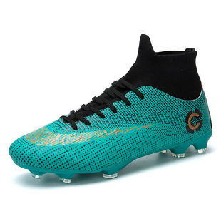 School High-top Football Shoes Men's and Women's Socks and Foot plus size Cross-border Leather Spike Crushed Nails Flat Training Shoes