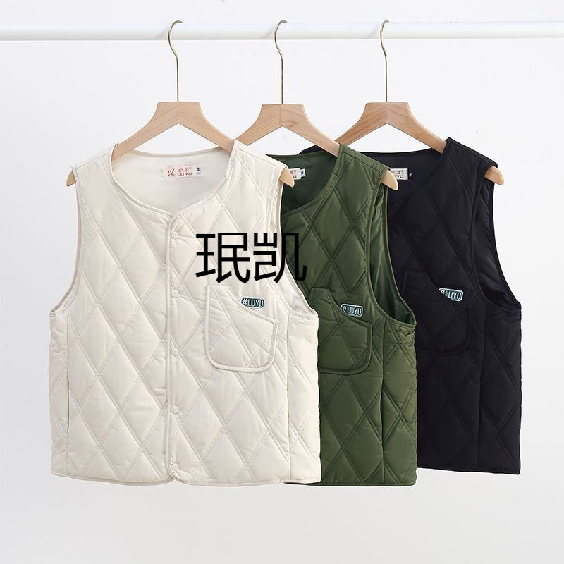 MK2024 가을과 겨울 새로운 일본 둥근 목 조끼는 가벼운 내부 착용 따뜻한 외부 장착 다이아몬드