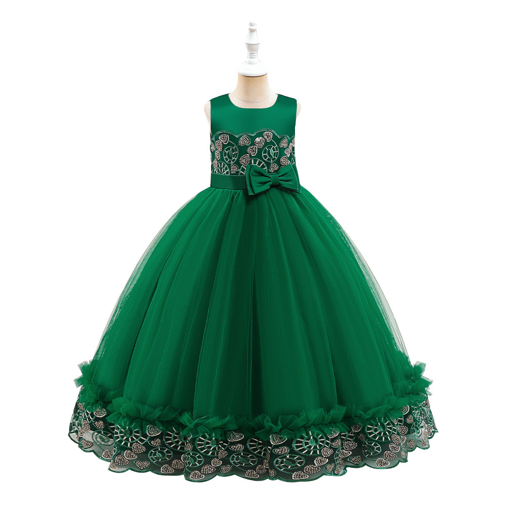 Vestido formal de estilo europeo y americano para niñas mayores, vestido de princesa de tul con lentejuelas bordadas, vestido de actuación para niñas pequeñas.