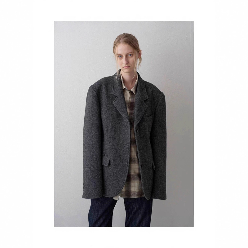 F*Acade P*Attern Wool Suit Women's 25 Autumn and Winter Wide Shoulder Loose Single Button Elegant Tweed Jacket