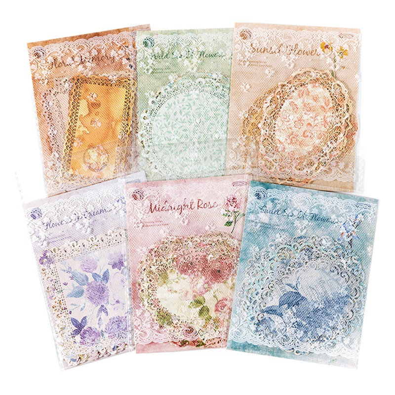 Momo papel de encaje flor serie hueco vintage floral diario material decorativo pegatinas 10 unidades