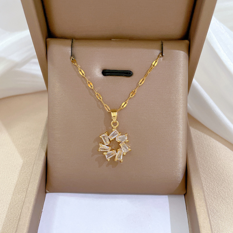 32g Weight PVD Coated Gold Plating Process Real Gold Plated Plating Material Artificial Gemstones Inlay Material Real Gold Plated 304 Stainless Steel PVD Coated Artificial Gemstones Geometric Waterproof Non Tarnish Sweet Earrings Necklace For Women'S