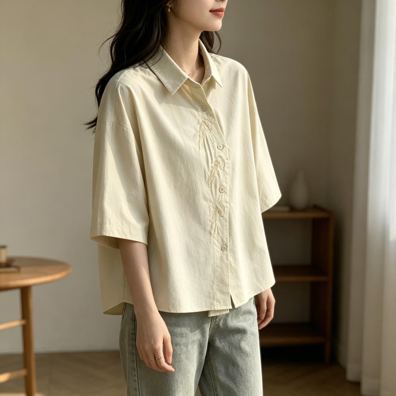 2026 Summer New Style Plus-Size Loose-Fitting Casual Chic Top with Embroidered Design Short-Sleeve Shirt for Women 2026 Summer New Style Plus-Size Loose-Fitting Casual Chic Top with Embroidered Design Short-Sleeve Shirt for Women